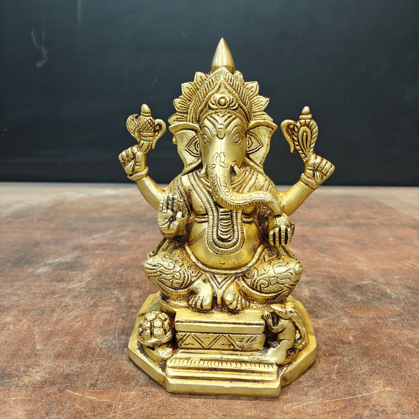Brass Ganesha Idol Golden Finish 8 Inch