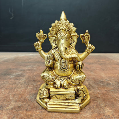 Brass Ganesha Idol Golden Finish 8 Inch by vendor-unknown - Hindu Gods (View 6)