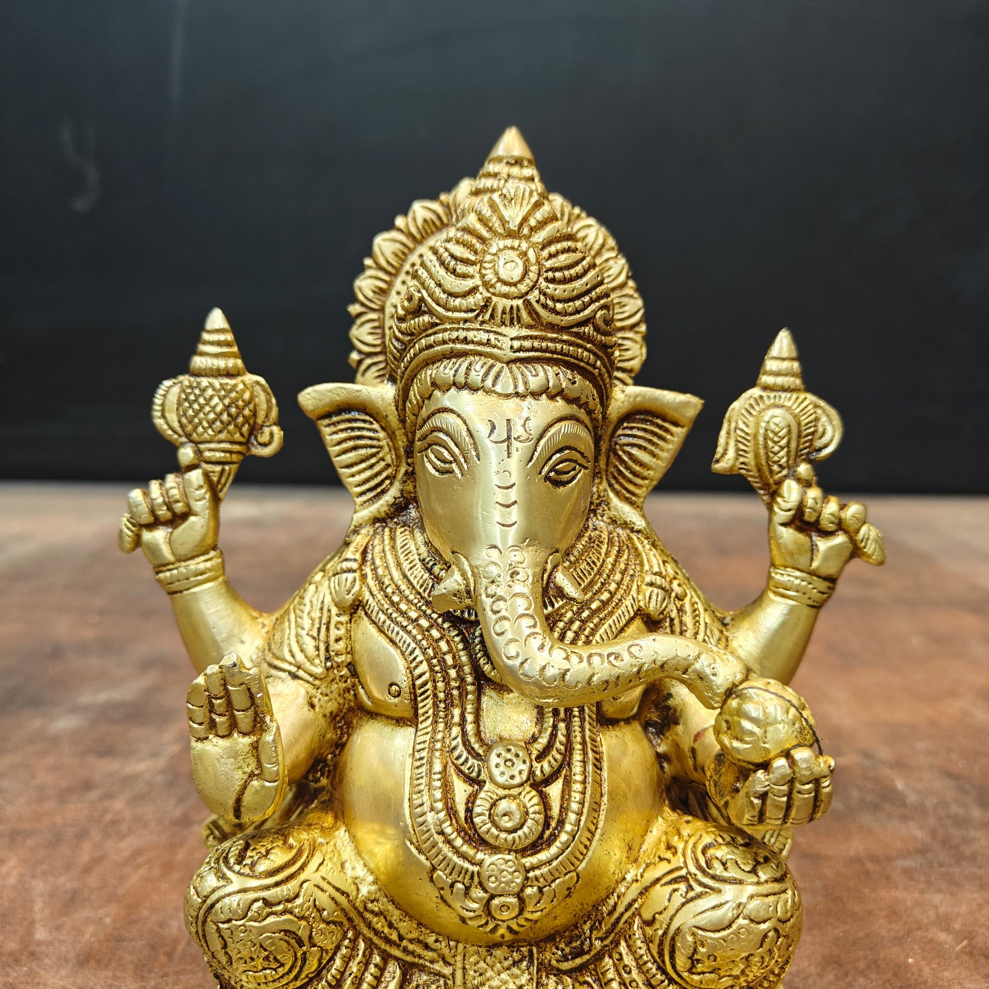 Brass Ganesha Statue Golden Finish For Home Decor 8 Inch - Image 2