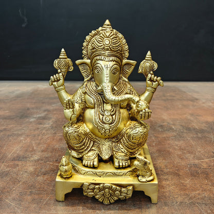 Brass Ganesha Statue Golden Finish For Home Decor 8 Inch by vendor-unknown - Hindu Gods (View 5)