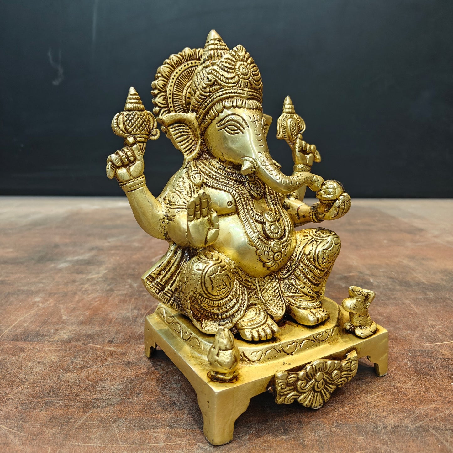 Brass Ganesha Statue Golden Finish For Home Decor 8 Inch
