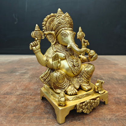 Brass Ganesha Statue Golden Finish For Home Decor 8 Inch by vendor-unknown - Hindu Gods (View 3)