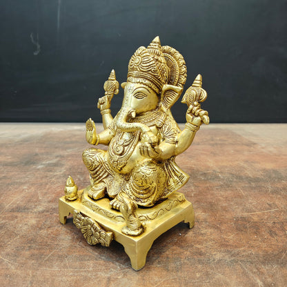 Brass Ganesha Statue Golden Finish For Home Decor 8 Inch by vendor-unknown - Hindu Gods (View 4)