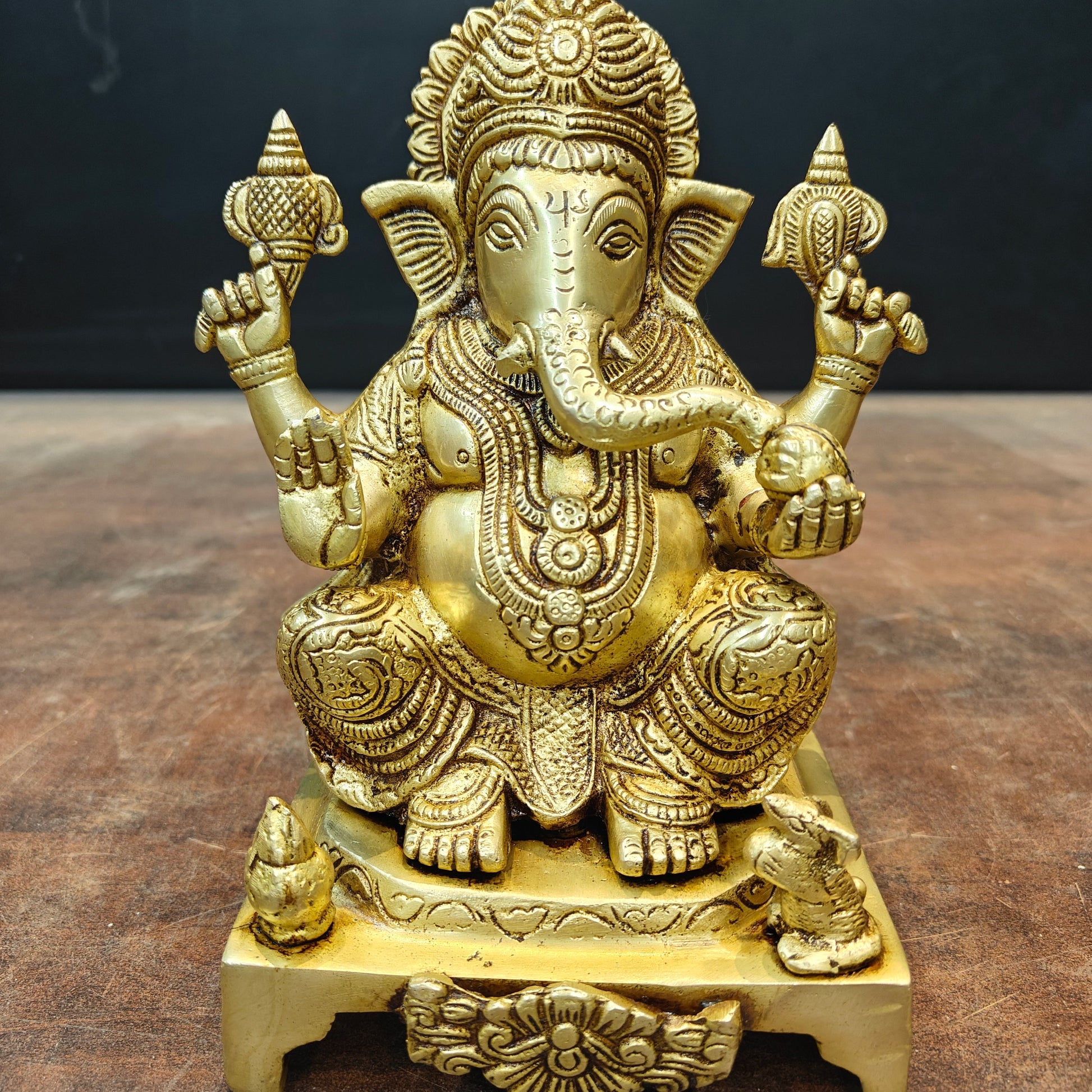 Brass Ganesha Statue Golden Finish For Home Decor 8 Inch - Image 6