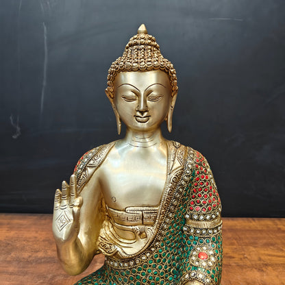 Brass Blessing Buddha Statue With Stone Work 16 Inch by vendor-unknown - Buddha (View 4)