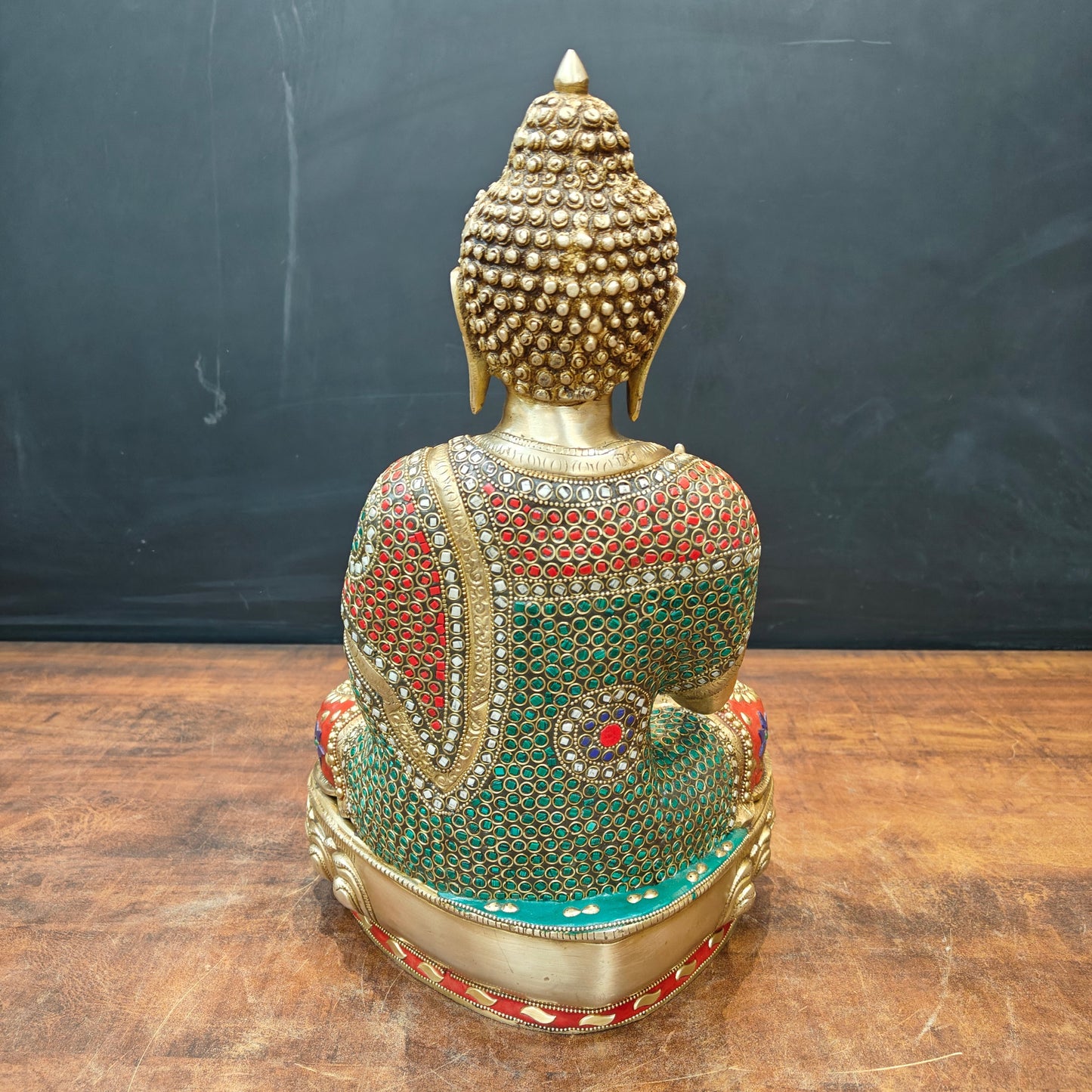 Brass Blessing Buddha Statue With Stone Work 16 Inch