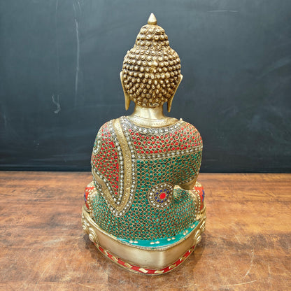 Brass Blessing Buddha Statue With Stone Work 16 Inch by vendor-unknown - Buddha (View 7)