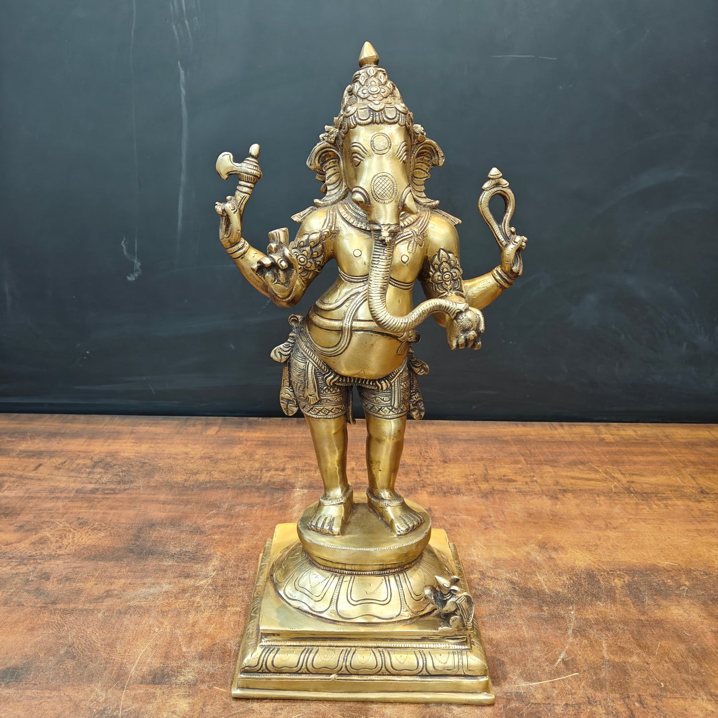 Brass Standing Lord Ganesha Statue Antique Finish 1.5 Feet