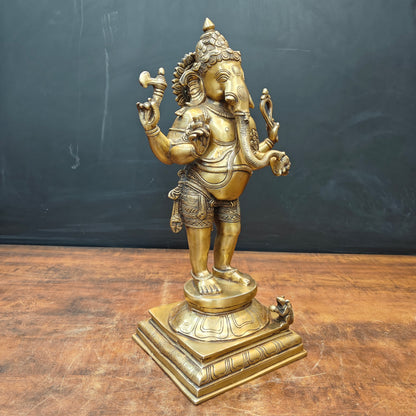 Brass Standing Lord Ganesha Statue Antique Finish 1.5 Feet by vendor-unknown - Hindu Gods (View 4)