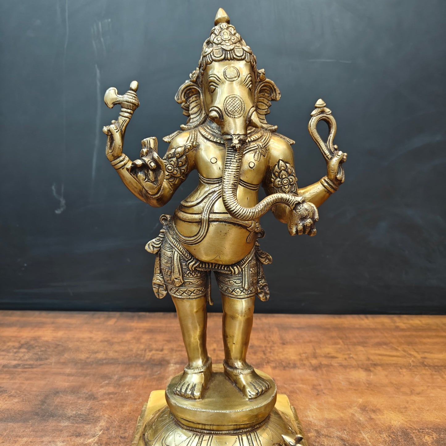 Brass Standing Lord Ganesha Statue Antique Finish 1.5 Feet