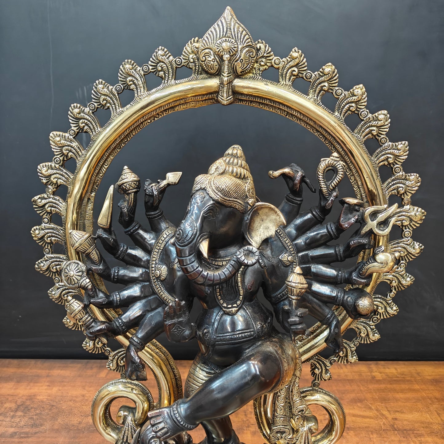 Brass Tandav Ganesha Statue Black Gold Finish 25 Inch