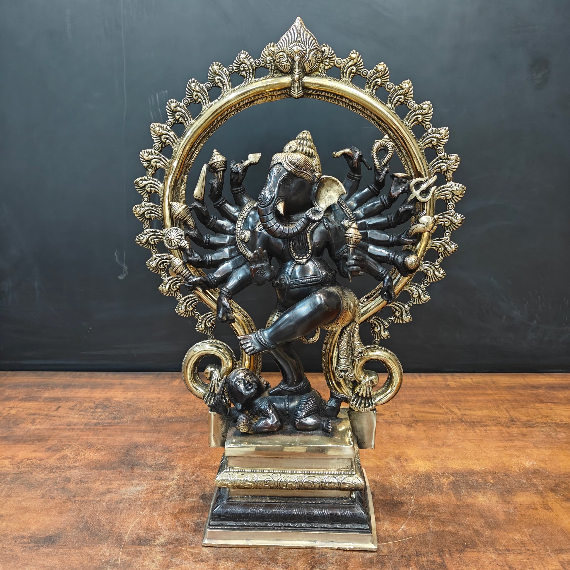 Brass Tandav Ganesha Statue Black Gold Finish 25 Inch - Image 3