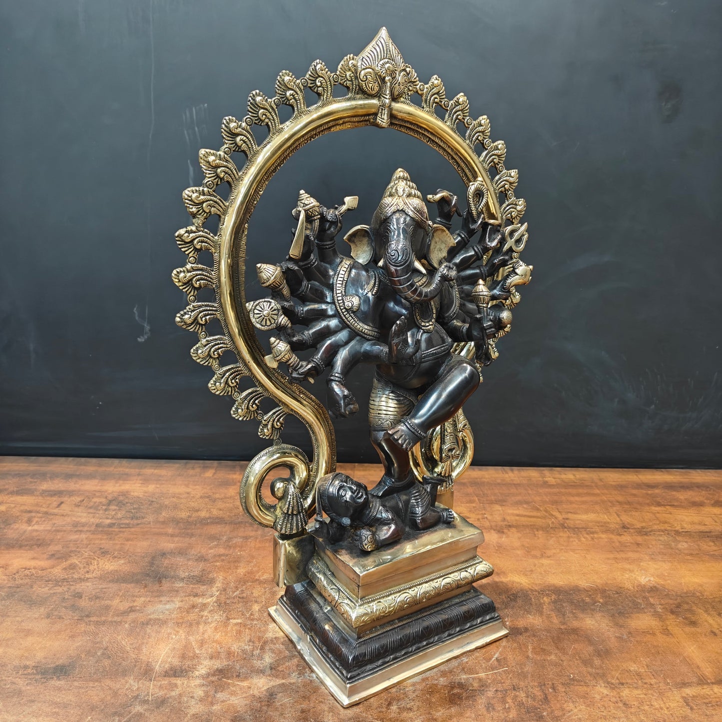 Brass Tandav Ganesha Statue Black Gold Finish 25 Inch