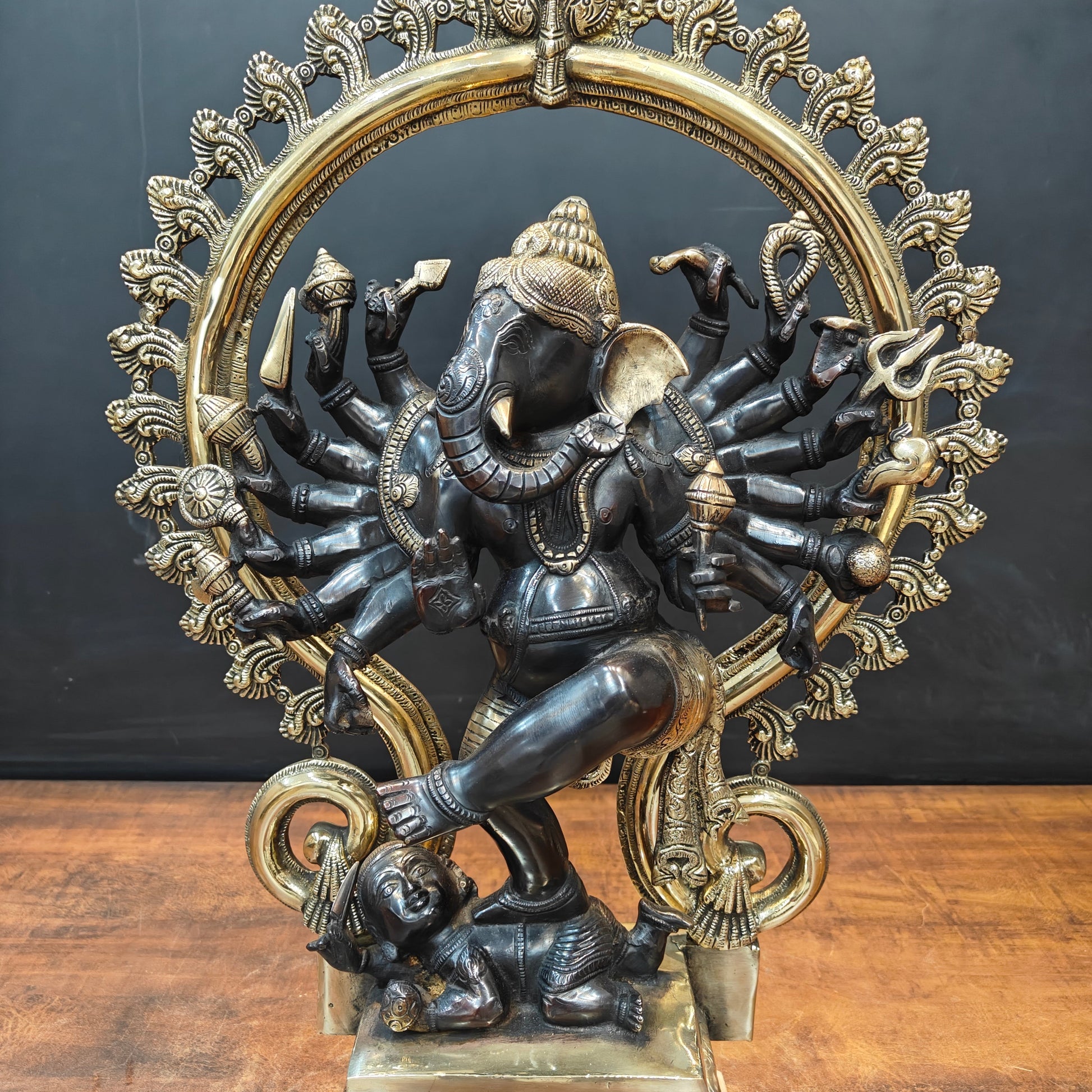 Brass Tandav Ganesha Statue Black Gold Finish 25 Inch - Image 6