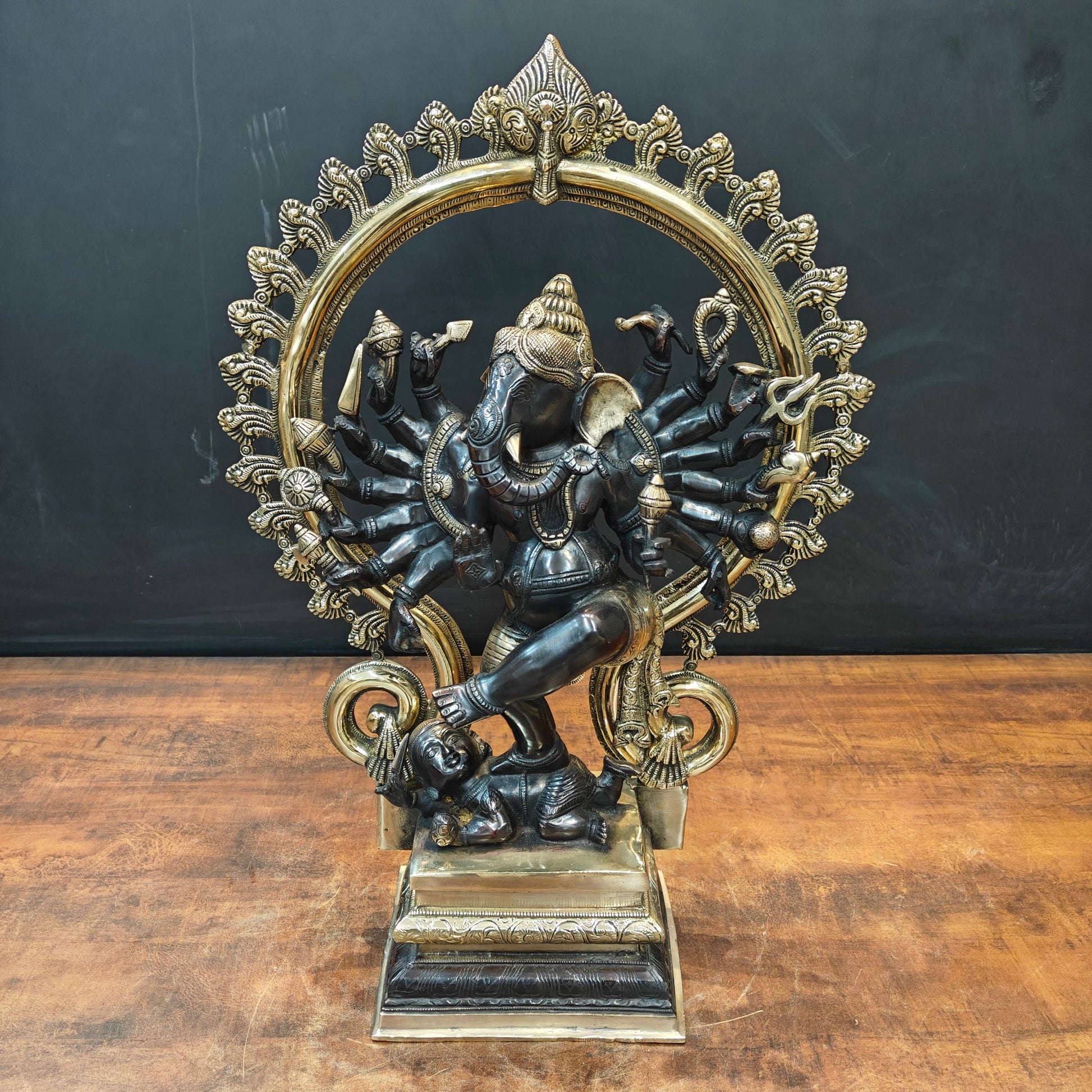 Brass Tandav Ganesha Statue Black Gold Finish 25 Inch - Image 7