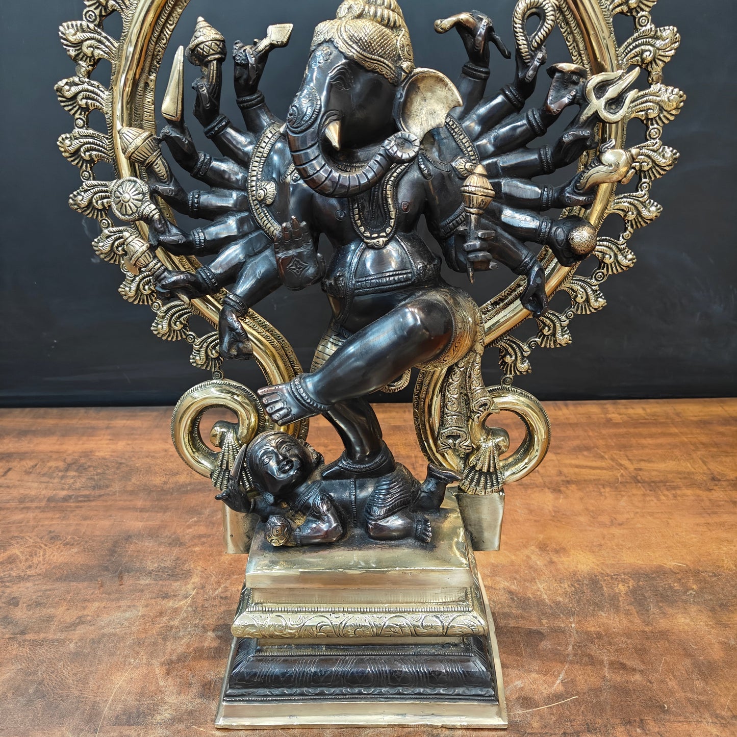 Brass Tandav Ganesha Statue Black Gold Finish 25 Inch