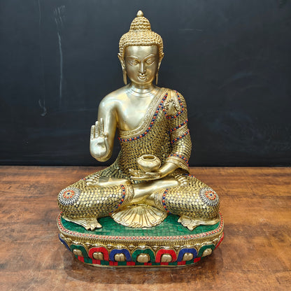 Brass Blessing Buddha Statue With Stone Work 2 Feet by vendor-unknown - Buddha (View 6)