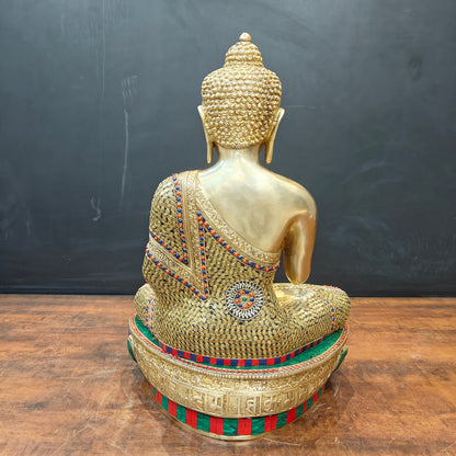 Brass Blessing Buddha Statue With Stone Work 2 Feet by vendor-unknown - Buddha (View 8)