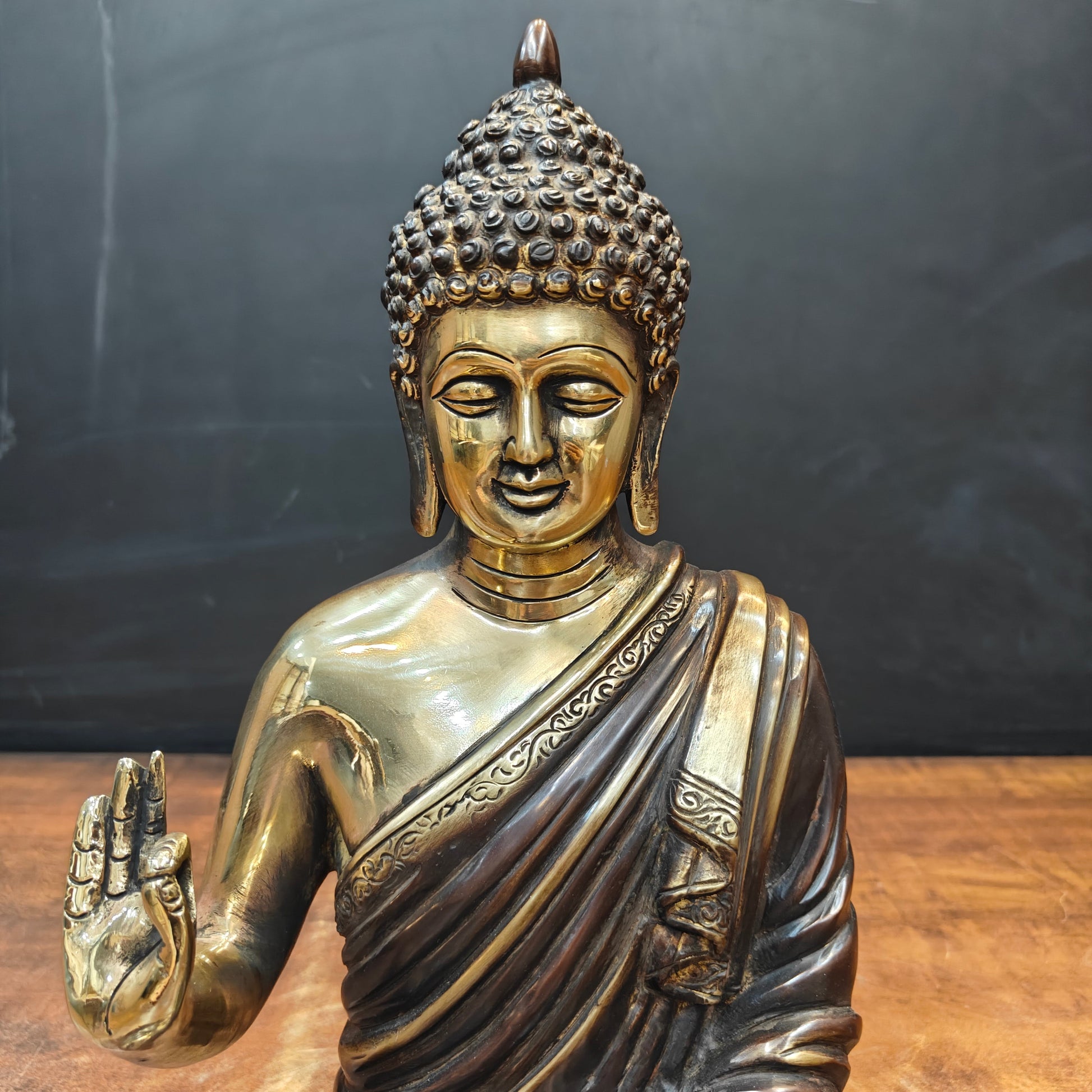 Brass Vintage Blessing Buddha Idol Antique Finish 16 Inch - Image 2