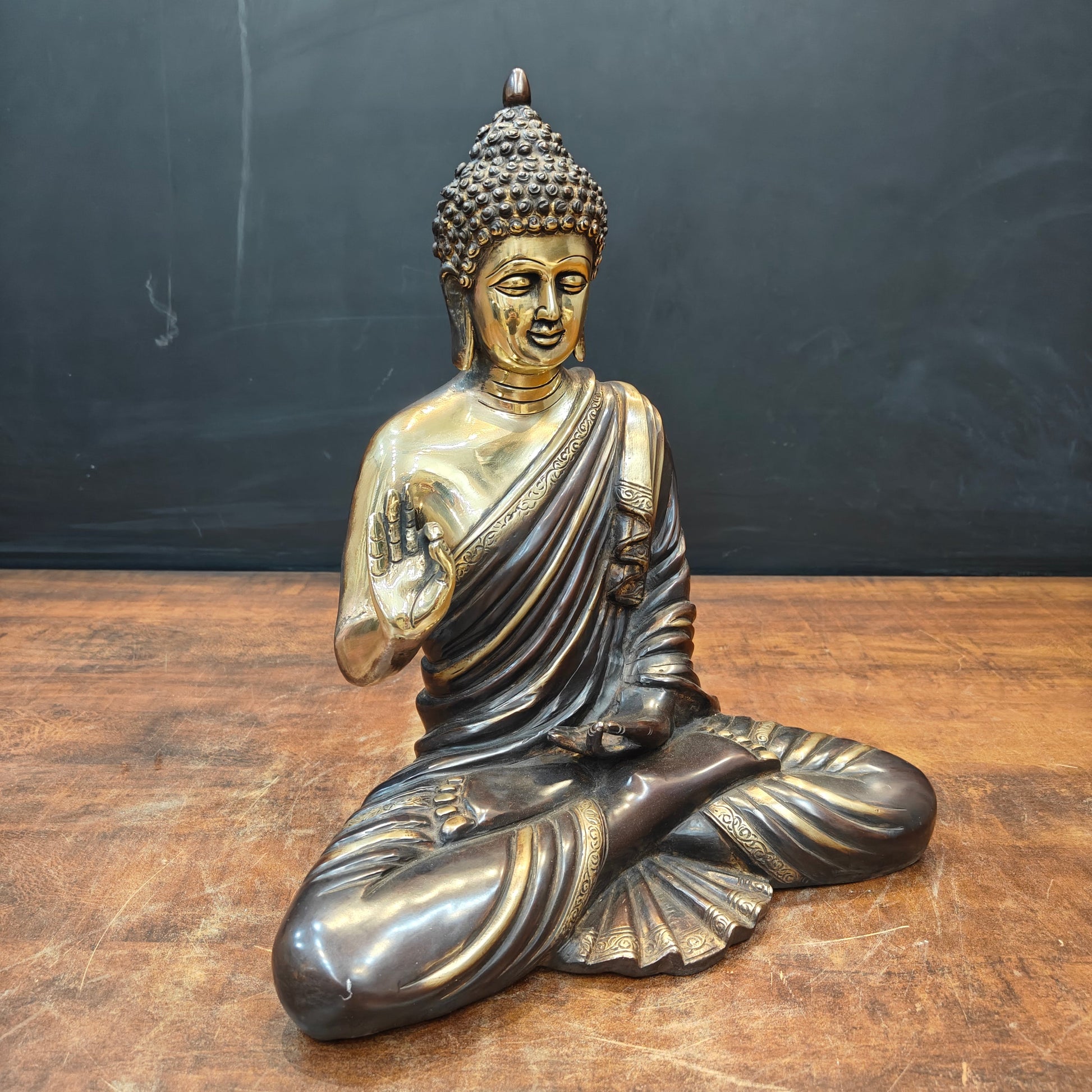 Brass Vintage Blessing Buddha Idol Antique Finish 16 Inch - Image 4