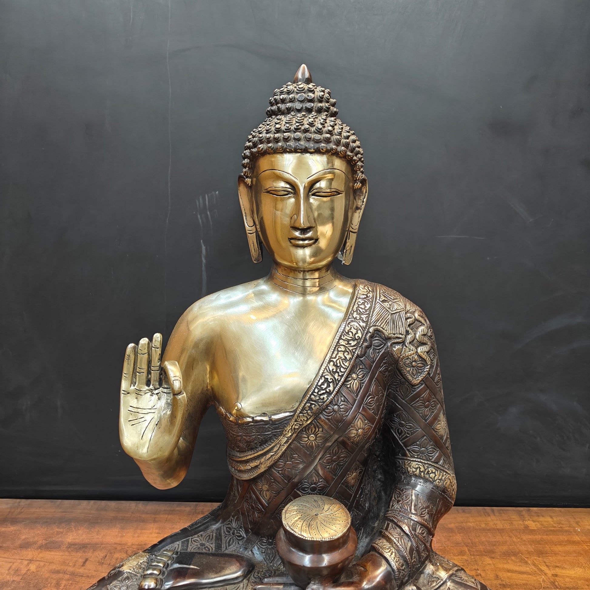 Brass Large Blessing Buddha Statue Antique Finish 2.5 Feet - Image 2