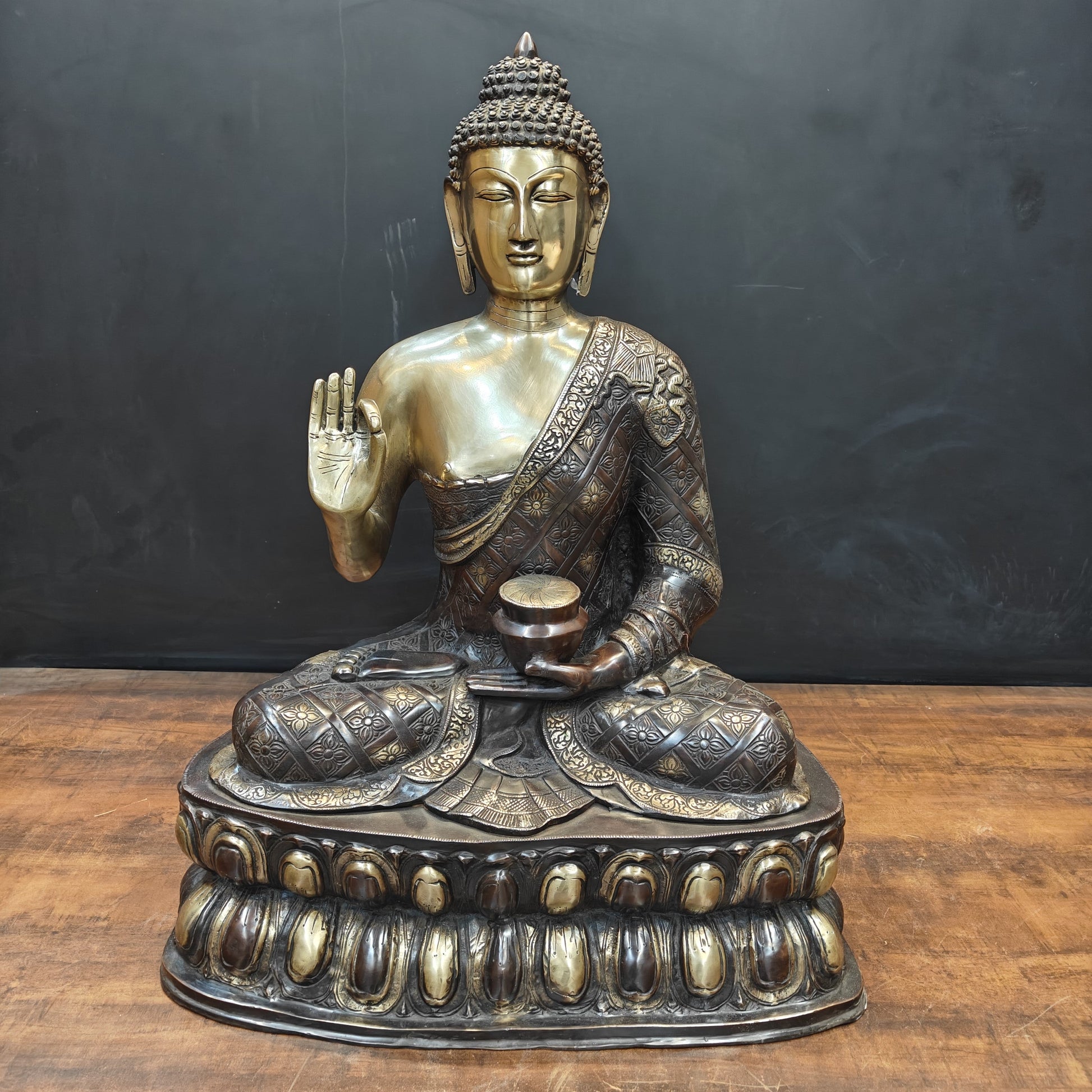 Brass Large Blessing Buddha Statue Antique Finish 2.5 Feet - Image 3