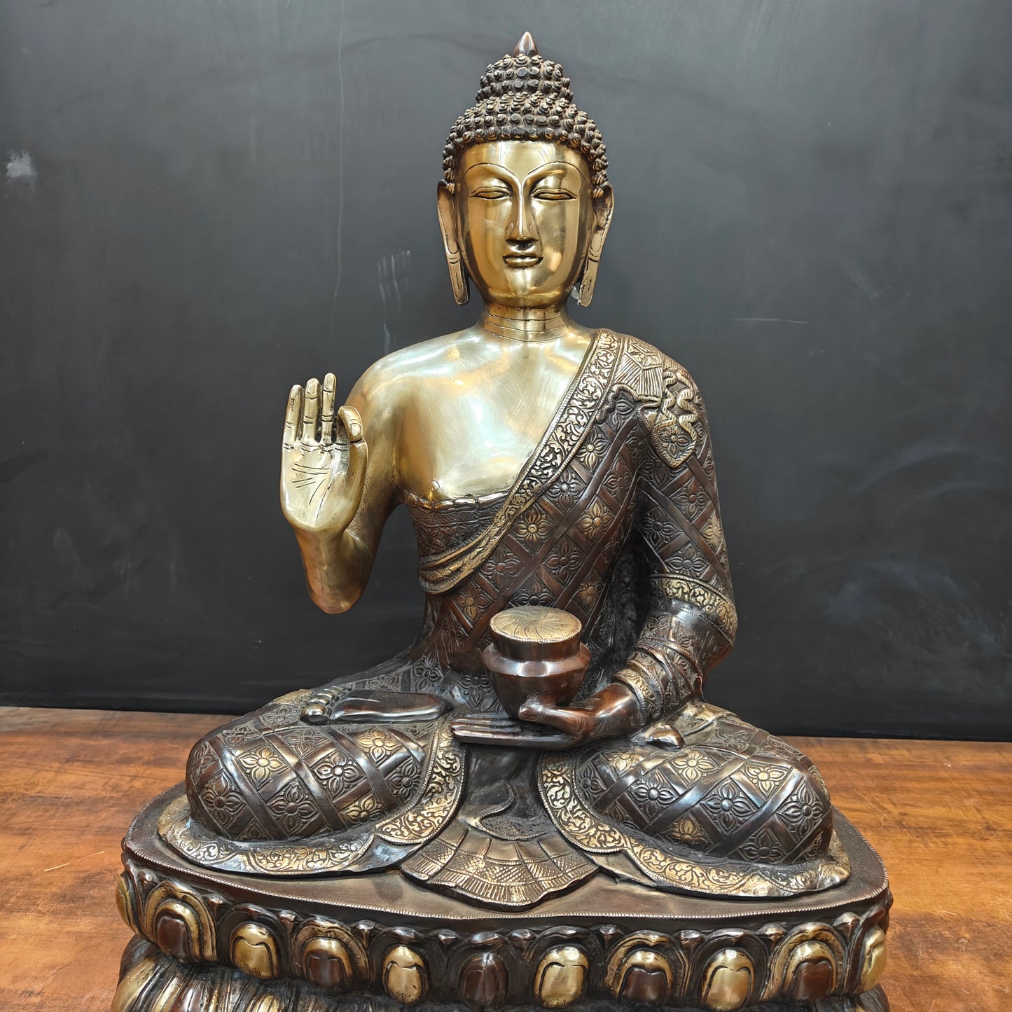 Brass Large Blessing Buddha Statue Antique Finish 2.5 Feet