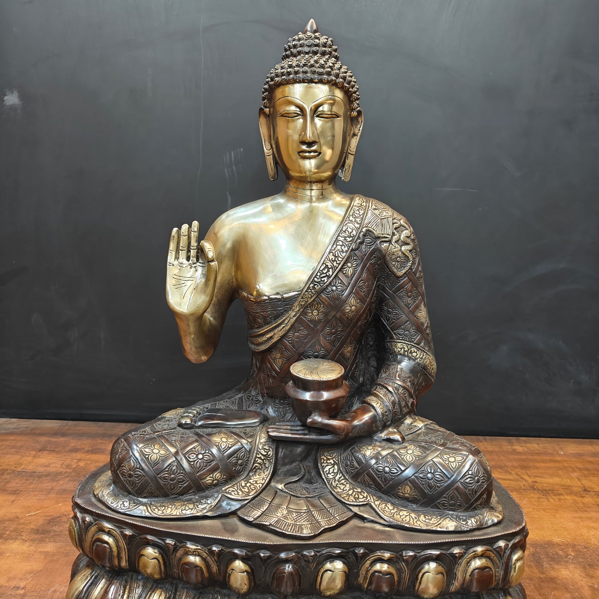 Brass Large Blessing Buddha Statue Antique Finish 2.5 Feet - Image 6