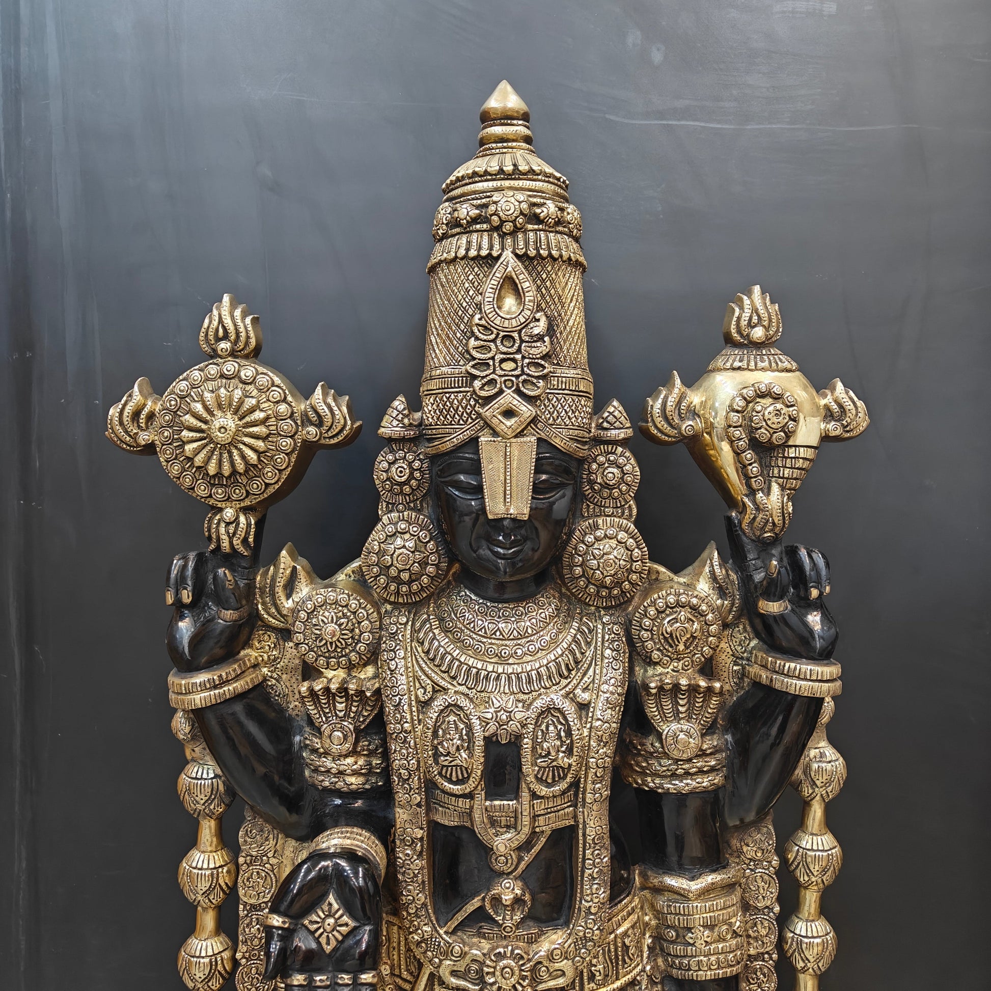 Brass Large Venkateshwara Tirupati Balaji Idol Black Gold Finish 4 Feet - Image 2