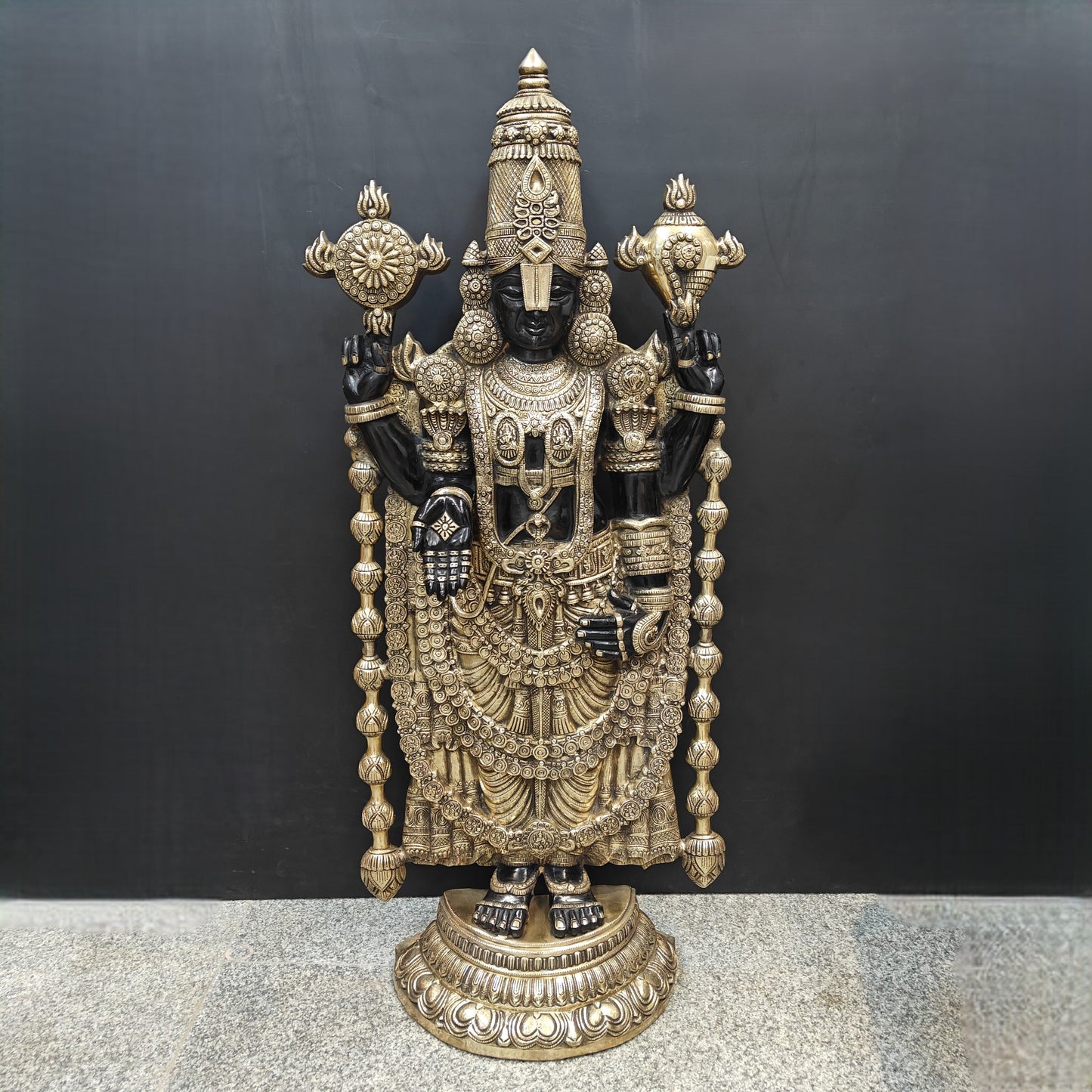 Brass Large Venkateshwara Tirupati Balaji Idol Black Gold Finish 4 Feet