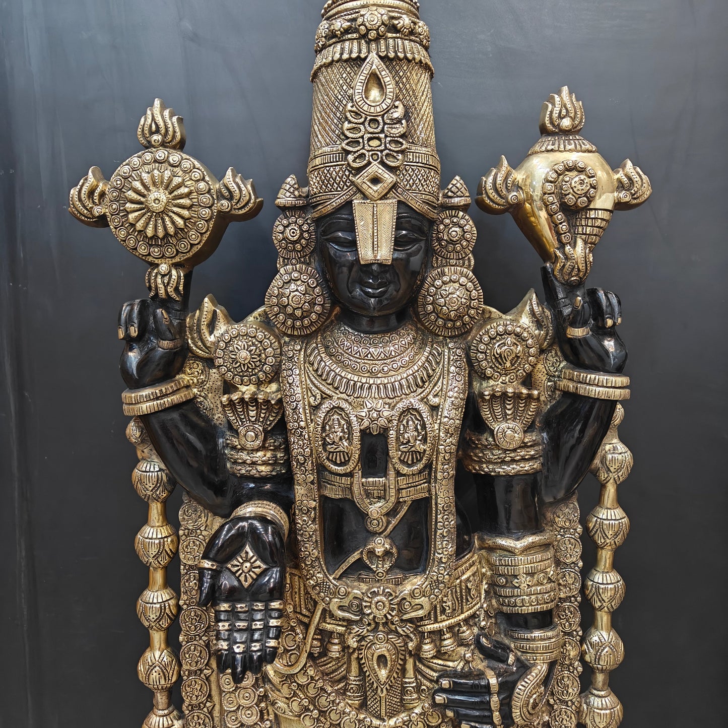 Brass Large Venkateshwara Tirupati Balaji Idol Black Gold Finish 4 Feet