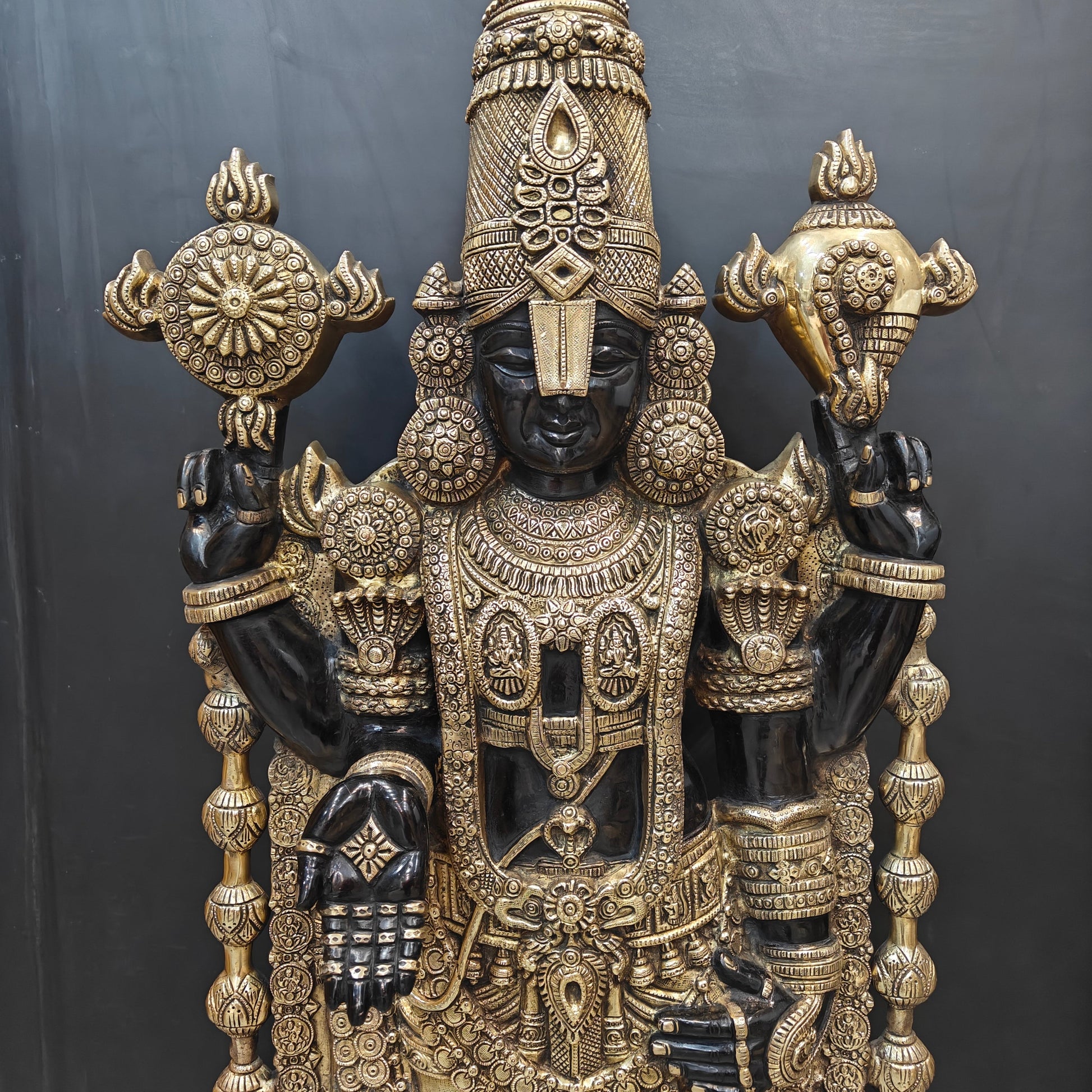 Brass Large Venkateshwara Tirupati Balaji Idol Black Gold Finish 4 Feet - Image 4