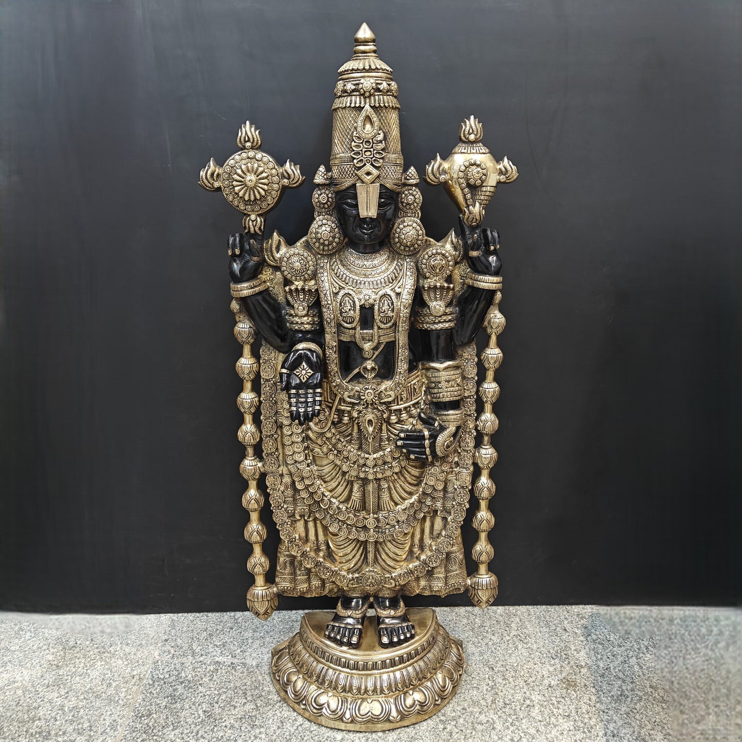 Brass Large Venkateshwara Tirupati Balaji Idol Black Gold Finish 4 Feet
