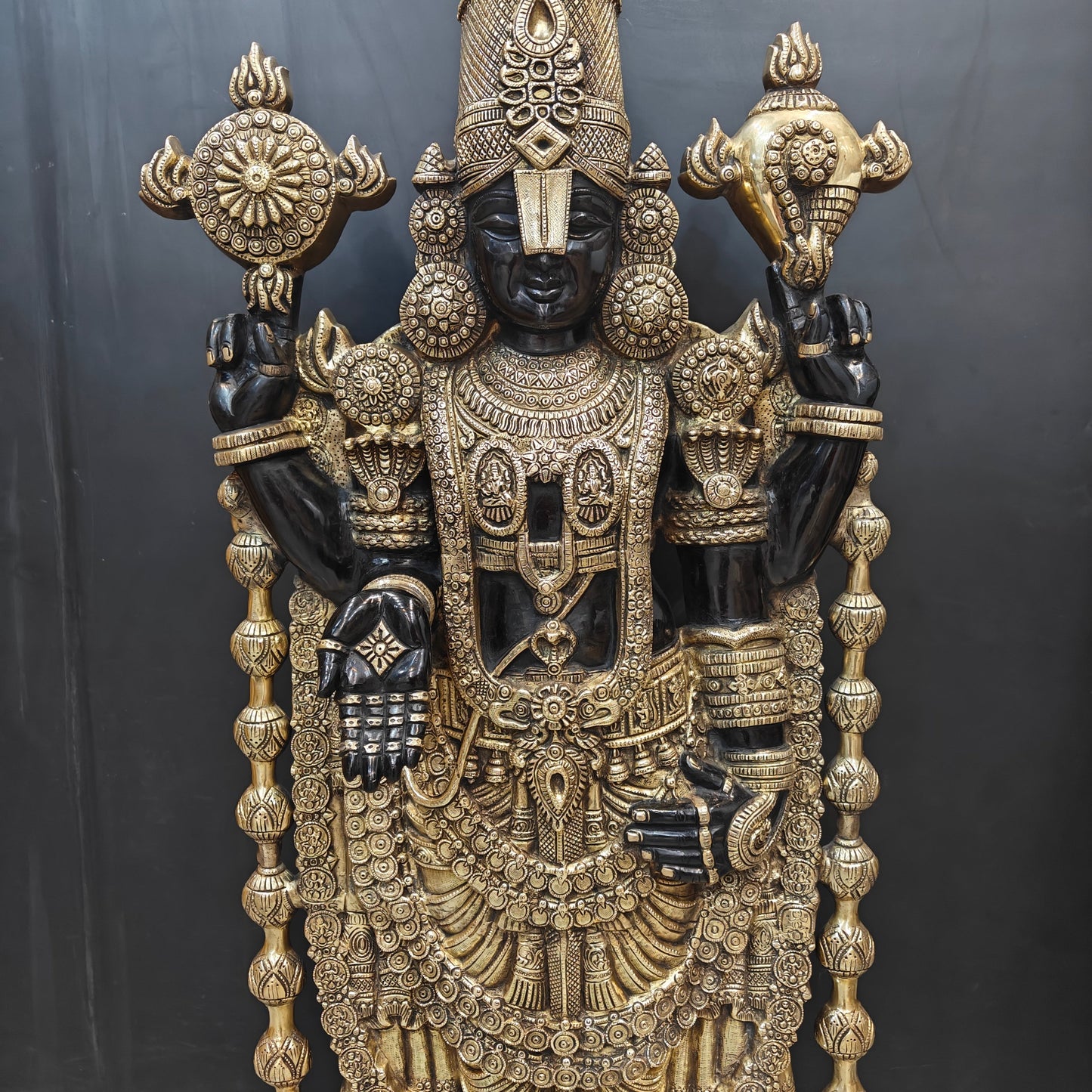 Brass Large Venkateshwara Tirupati Balaji Idol Black Gold Finish 4 Feet