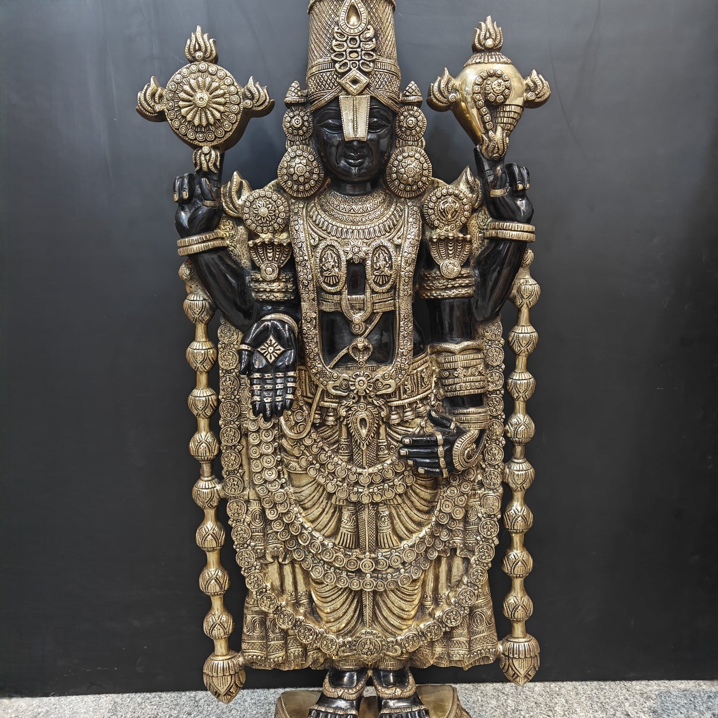 Brass Large Venkateshwara Tirupati Balaji Idol Black Gold Finish 4 Feet