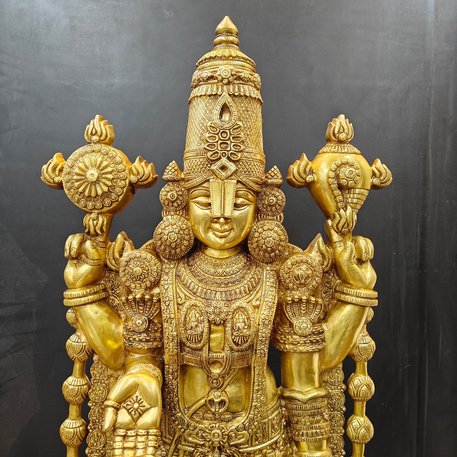 Brass Large Venkateshwara Tirupati Balaji Idol Golden Finish 4 Feet - Image 3