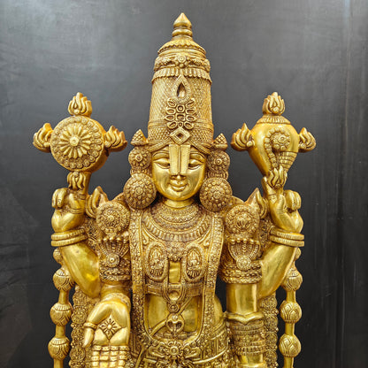 Brass Large Venkateshwara Tirupati Balaji Idol Golden Finish 4 Feet by vendor-unknown - Hindu Gods (View 3)