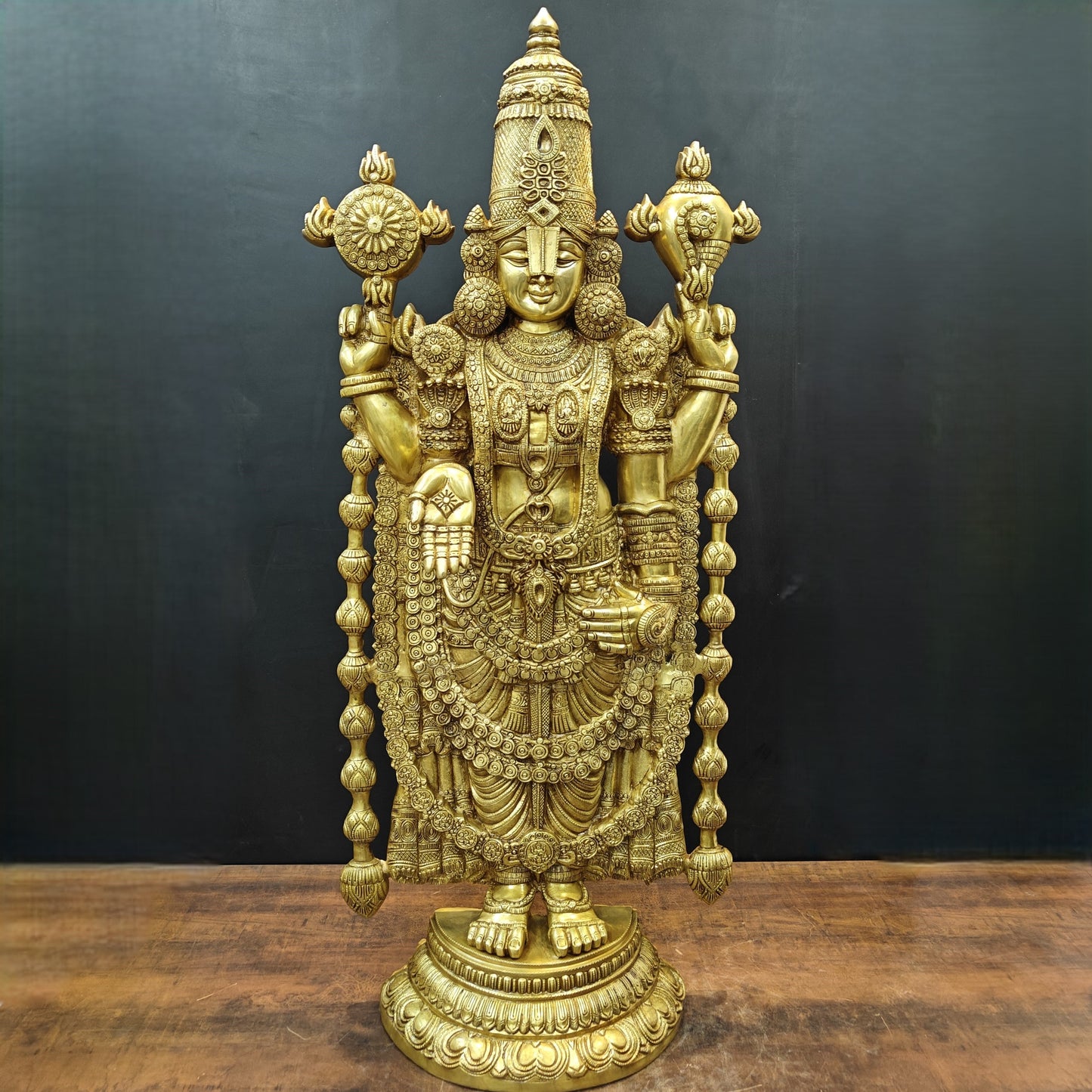 Brass Large Venkateshwara Tirupati Balaji Idol Golden Finish 4 Feet