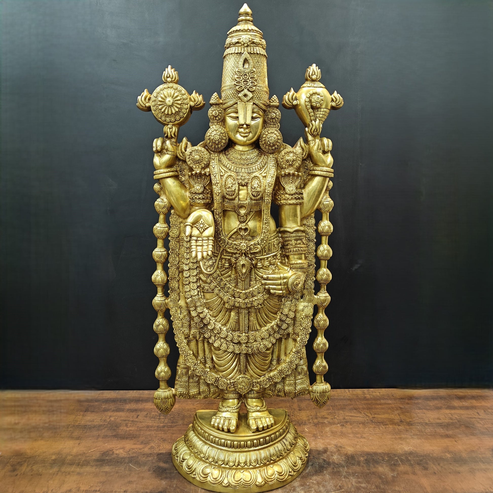 Brass Large Venkateshwara Tirupati Balaji Idol Golden Finish 4 Feet - Image 2
