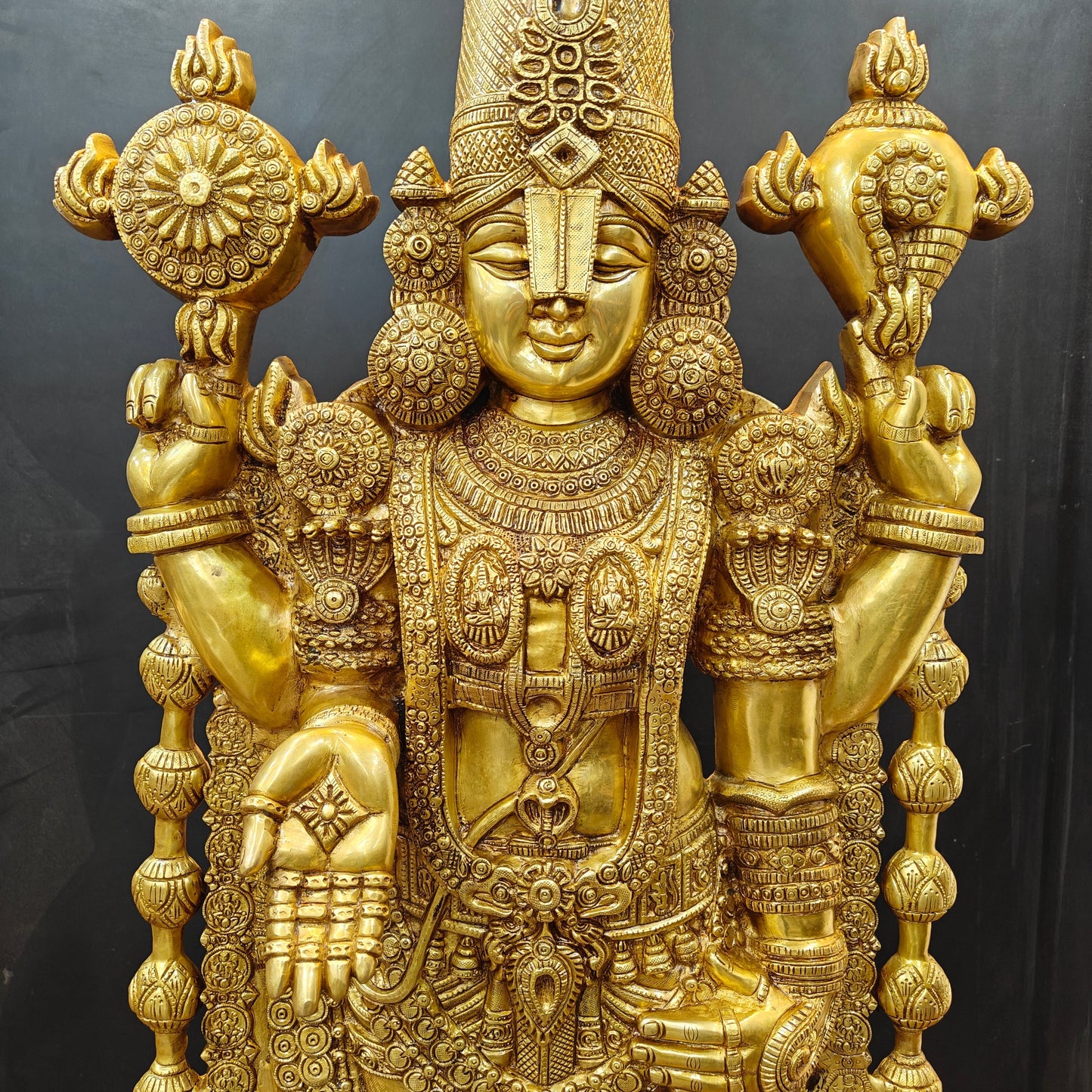Brass Large Venkateshwara Tirupati Balaji Idol Golden Finish 4 Feet