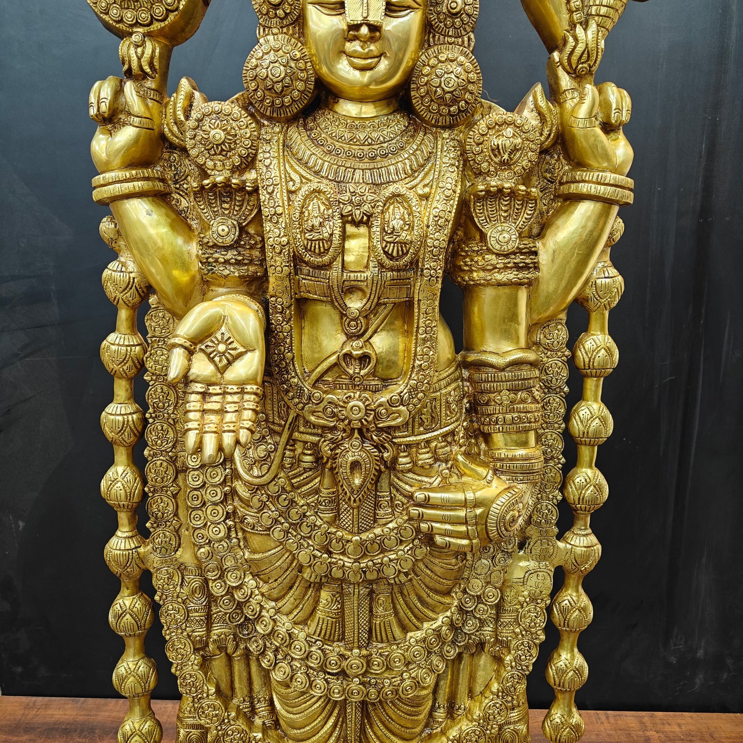 Brass Large Venkateshwara Tirupati Balaji Idol Golden Finish 4 Feet