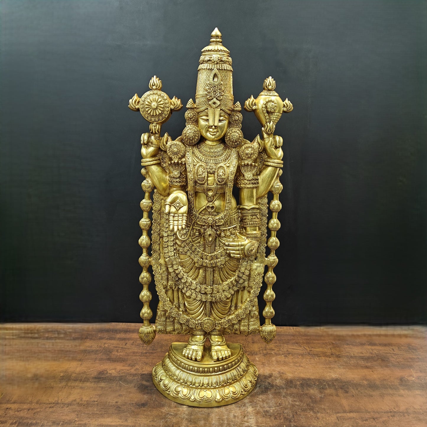 Brass Large Venkateshwara Tirupati Balaji Idol Golden Finish 4 Feet