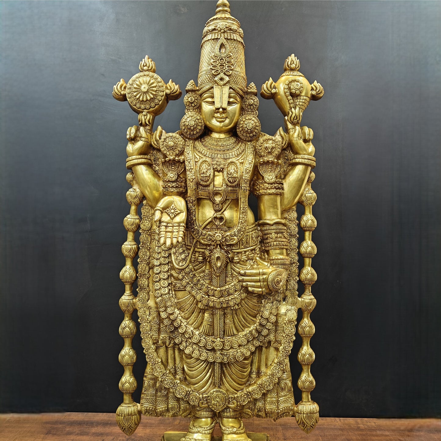 Brass Large Venkateshwara Tirupati Balaji Idol Golden Finish 4 Feet