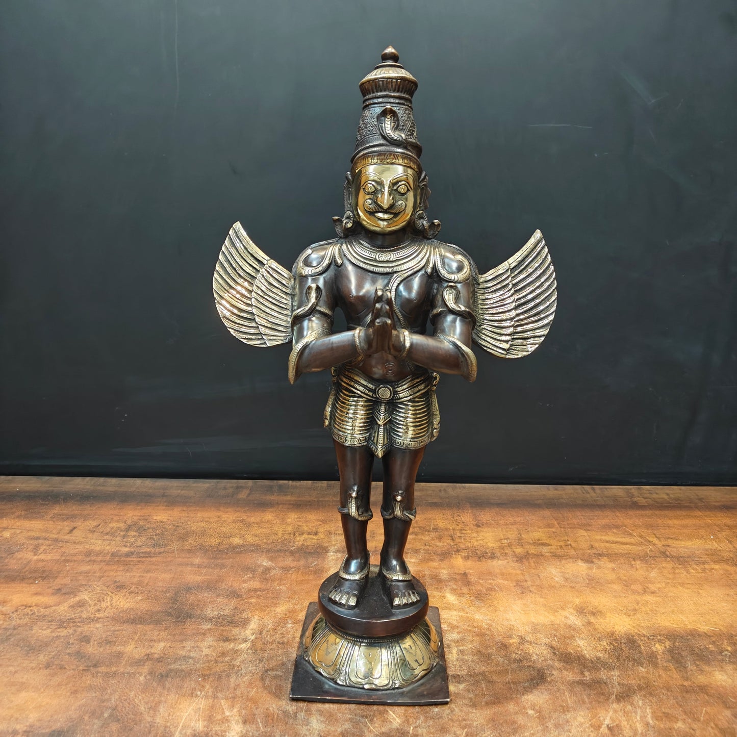 Brass Standing Garuda Statue Antique Finish Vishnu Vahana 23 Inch