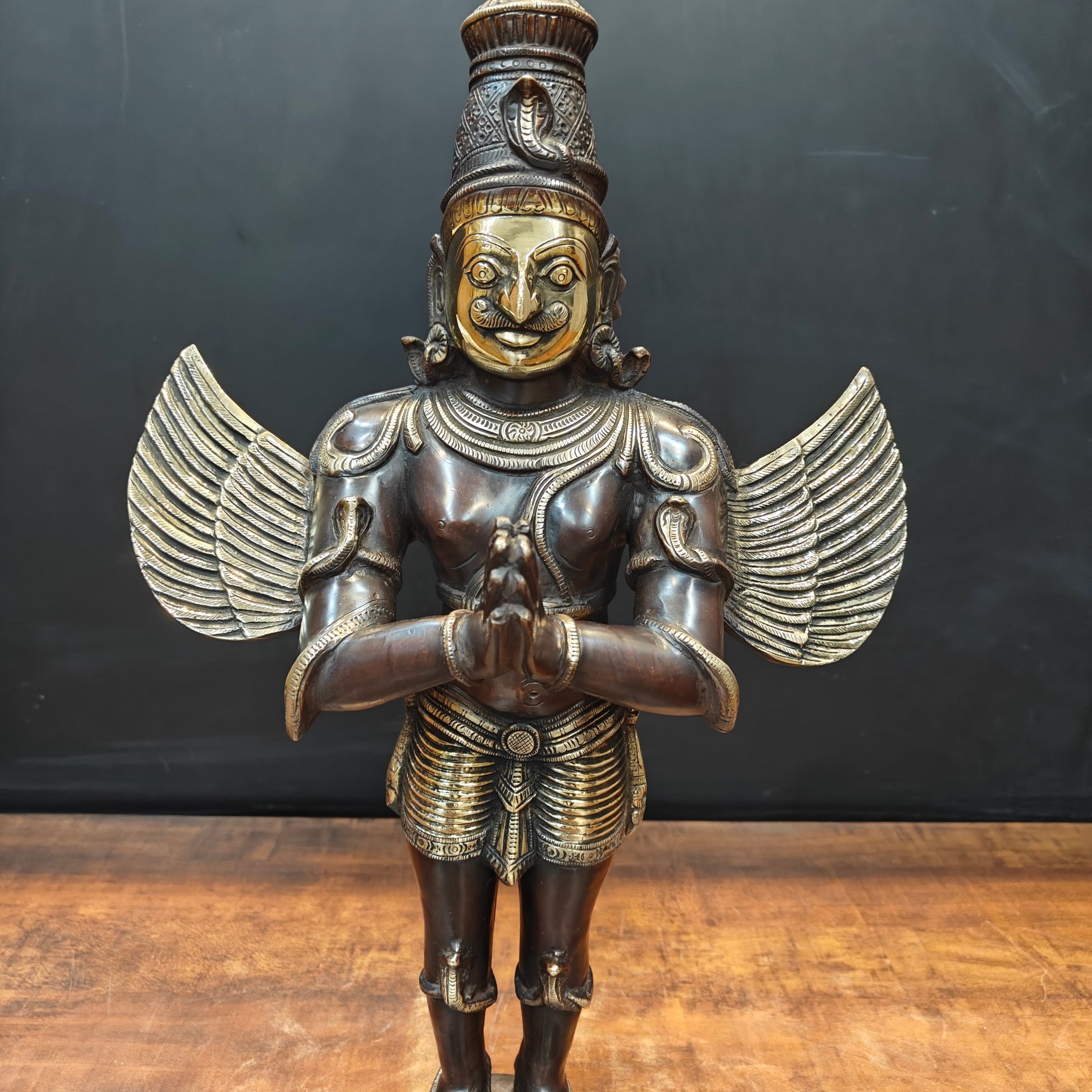 Brass Standing Garuda Statue Antique Finish Vishnu Vahana 23 Inch - Image 4