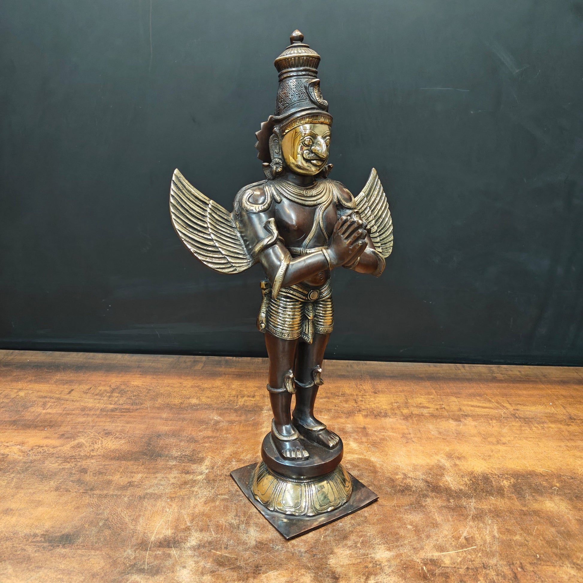 Brass Standing Garuda Statue Antique Finish Vishnu Vahana 23 Inch - Image 5