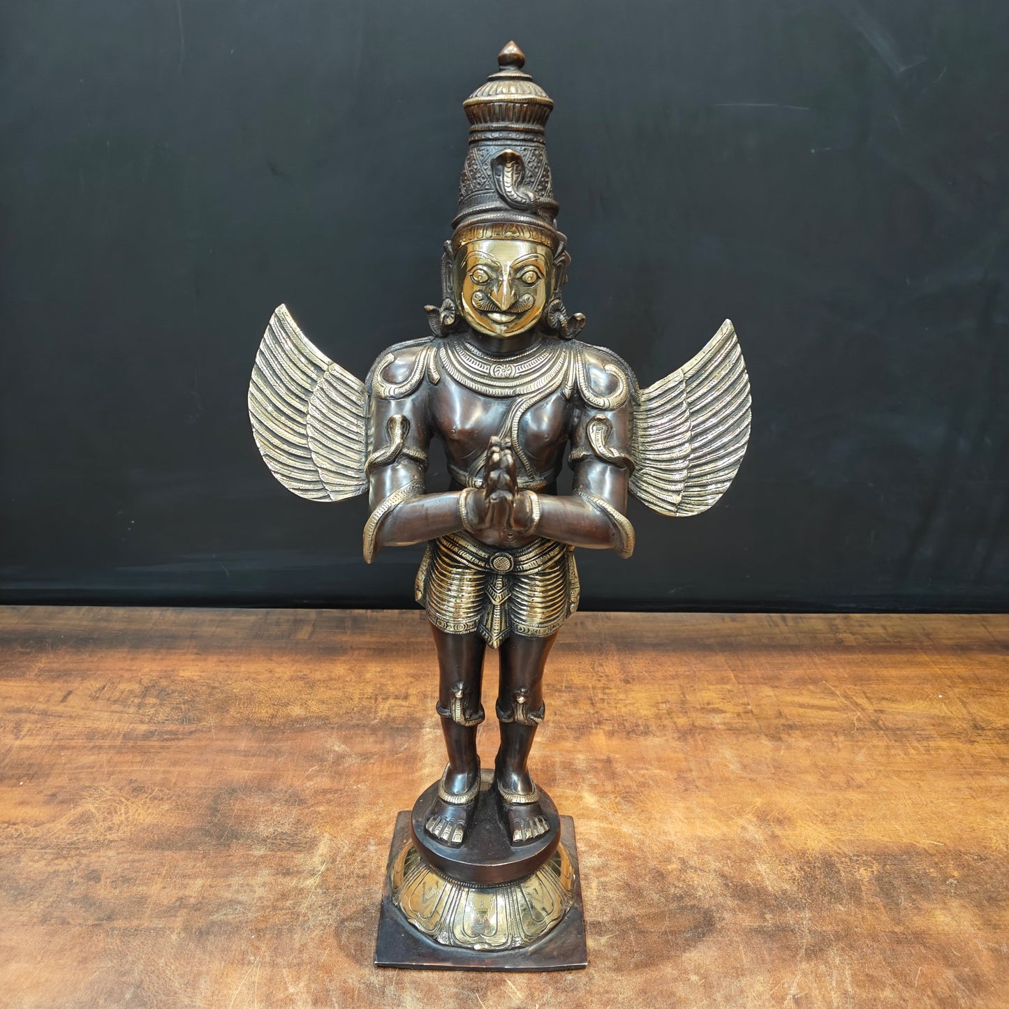 Brass Standing Garuda Statue Antique Finish Vishnu Vahana 23 Inch