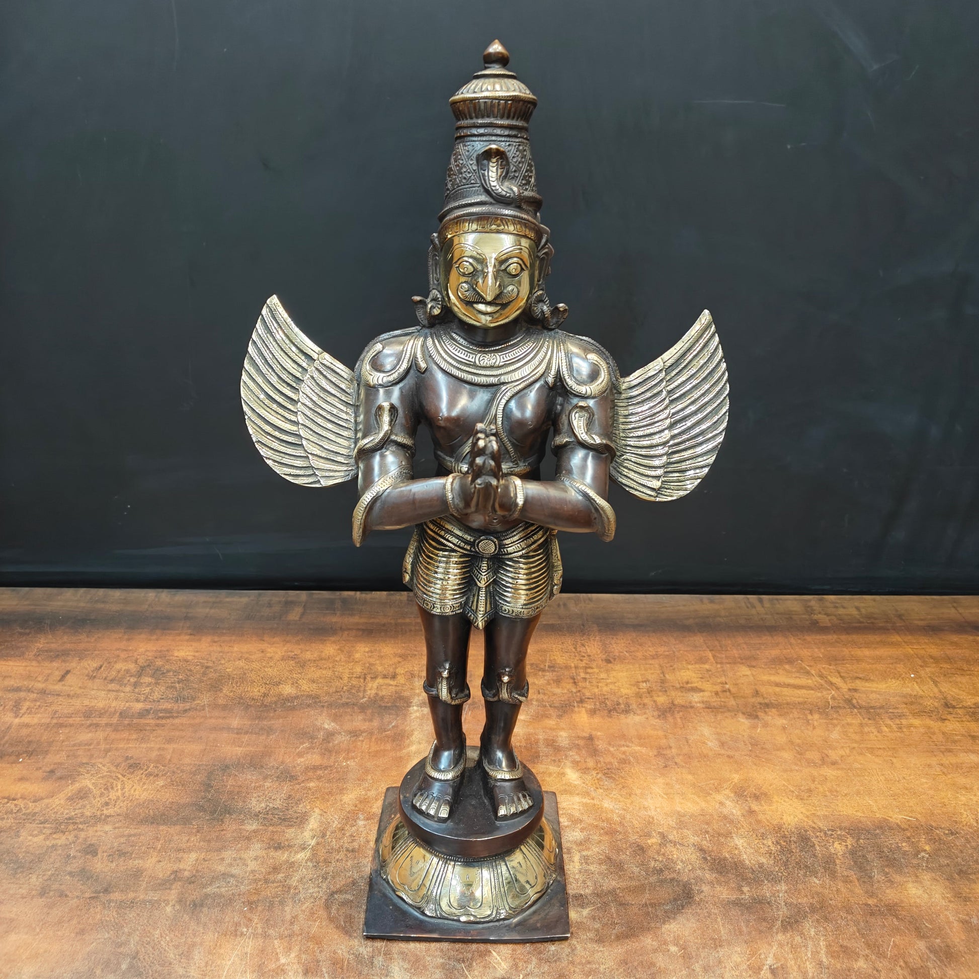 Brass Standing Garuda Statue Antique Finish Vishnu Vahana 23 Inch - Image 6