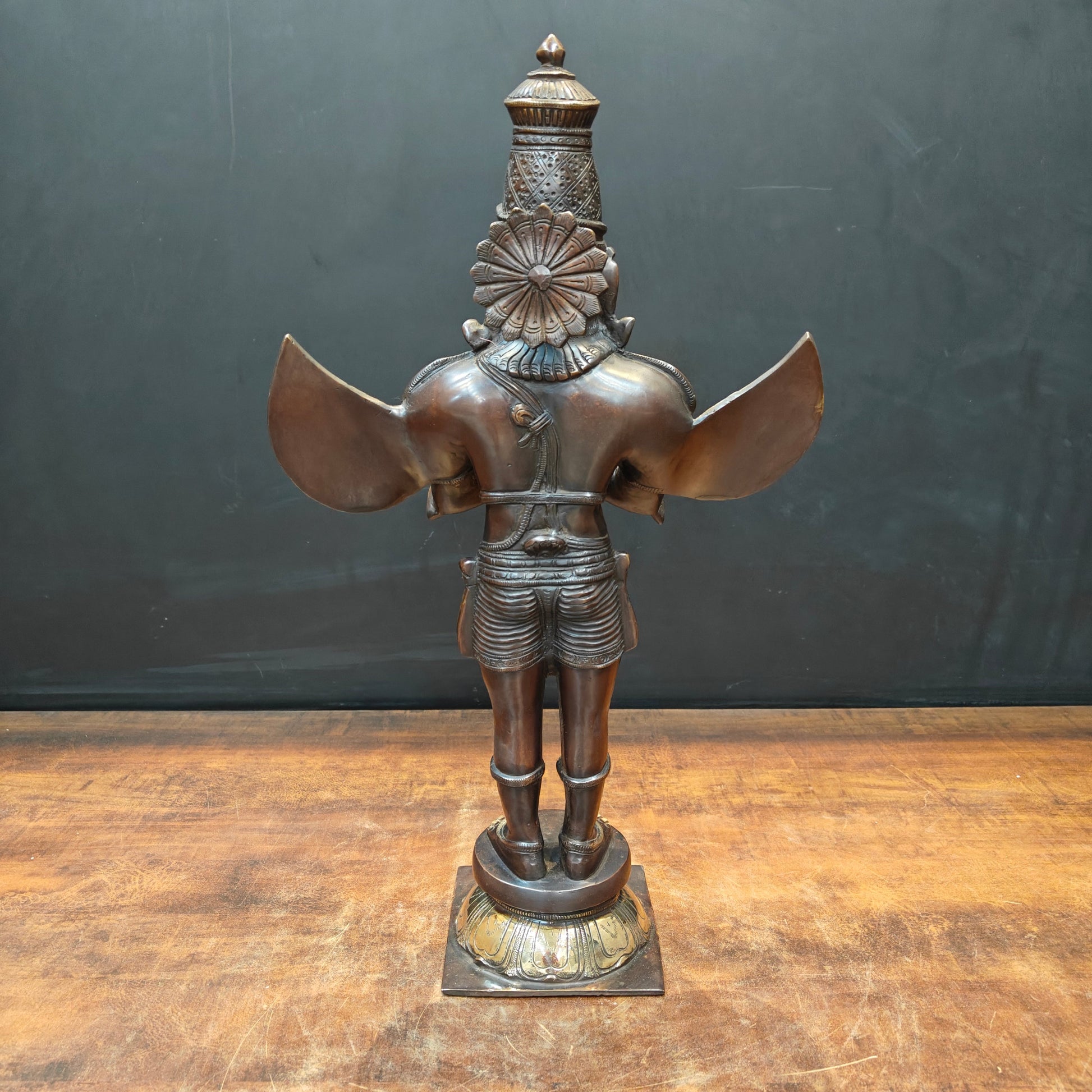 Brass Standing Garuda Statue Antique Finish Vishnu Vahana 23 Inch - Image 7