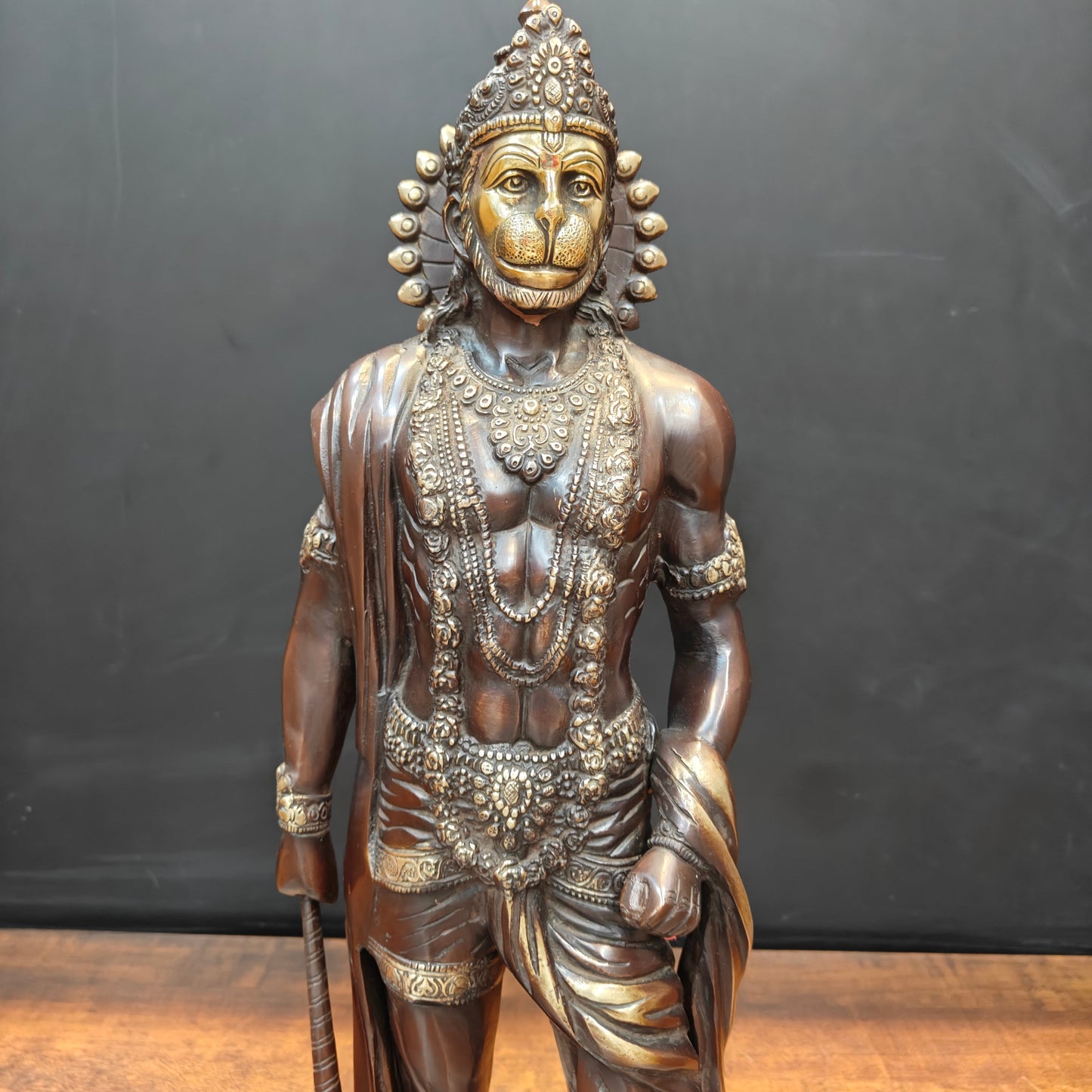Brass Finely Crafted Standing Hanuman Idol Antique Finish 2 Feet